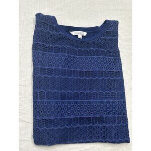 Ellen Tracy Women’s Long Sleeve Blouse Shirt Top Lace Blue Crew Heathered Large